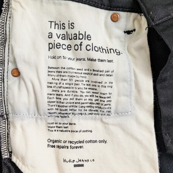 SALE Nudie Jeans Grim Tim W29 L28 Slim Straight Dry Everblack Button Fly Black - Picture 10 of 11